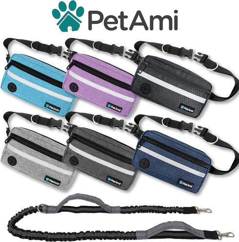 PetAmi Hands Free Dog Leash, Dog Running Leash Belt for Walking Jogging, Dog Waist Zipper Pouch Fanny Pack with Poop Bag Dispenser, Dual Padded Ha...