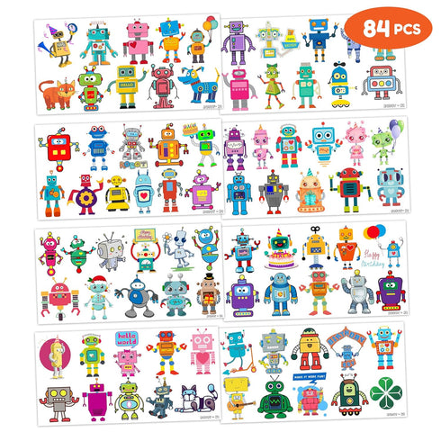 Robot Temporary Tattoos 8 Sheets 84 PCS Robotic Party Decorations Supplies Favors Robot Theme Birthday Cute Stickers Christmas Gifts for Boys Girl...