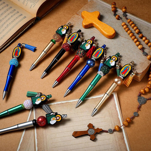 Colarr 12 Sets Christmas Beadable Pens Bulk Halloween Bead Pens with Colorful Beads Tassels Clasps and Beaded Pens DIY Pens Making Kit for Women K...