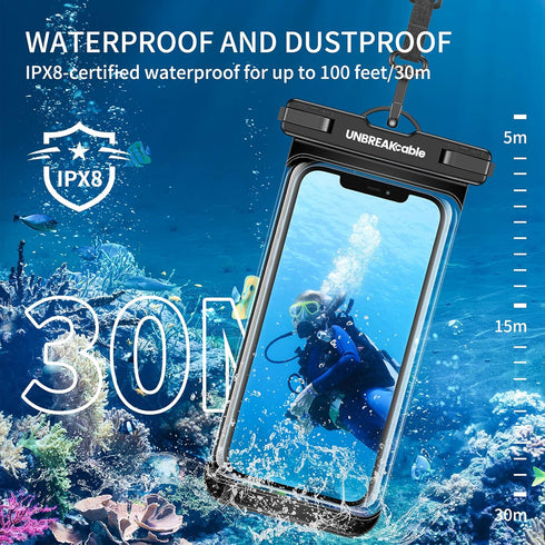 UNBREAKcable Waterproof Phone Case, 2-Pack IPX8 Universal Waterproof Phone Pouch Dry Bag for iPhone 15 14 13 12 11 Pro Max XR X XS SE 2022 8 Plus ...