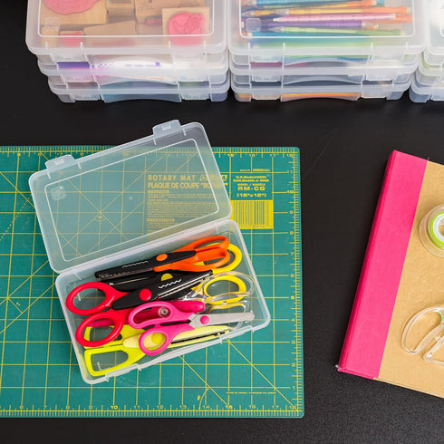 IRIS USA Pencil Case Plastic Pouch Box Storage Organizer for Beads, Pens, and Art Supplies, 10-Pack, Stackable Container with Snap Lid for Jewelry...