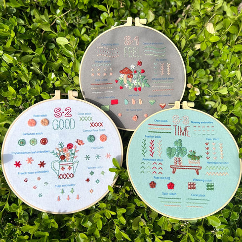 CDThinkingU 3 Sets Flower Embroidery Kit for Beginners with Pattern and Instructions, Lu Embroidery Cross Stitch Stitches Practice Kits with Hoop,...