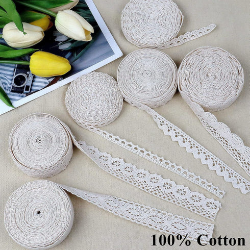 Beige Lace Ribbon Cotton Crochet Lace Trim for Scrapbooking Dream Catcher Decorative Crafts Supply (33 Yards)...