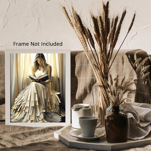 Posterizer 1 pcs-elegant woman in a white gown reading a book 1-Abstract & Modern Art Gift for Art Lovers Living Room Bedroom Decor- unframed wall...
