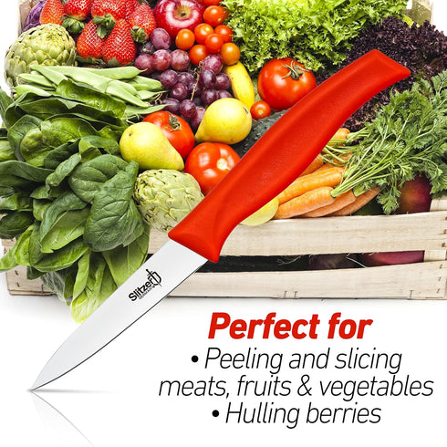 Paring Knife, German Stainless Steel Blade, 8 Inches, 3/12 Inch Blade, Red...