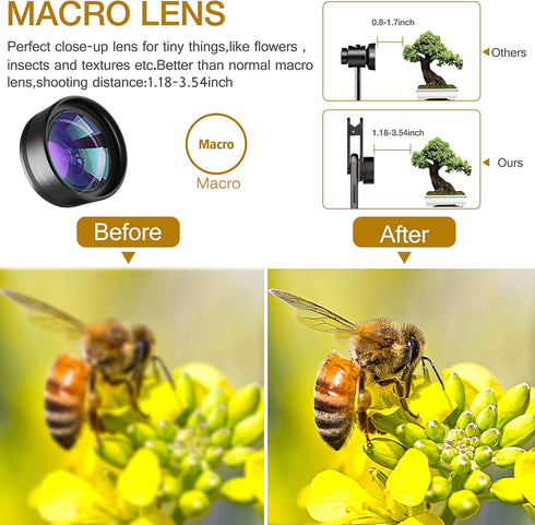 Phone Camera Lens,Upgraded 3 in 1 Phone Lens kit-198° Fisheye Lens + Macro Lens + 120° Wide Angle Lens,Clip on Cell Phone Lens Kit Compatible with...