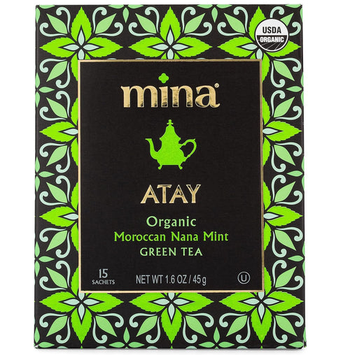 Mina Atay Moroccan Nana Mint Organic Green Tea, 15 Biodegradable Sachets - Refreshing Moroccan Mint Green Tea Bags, Moroccan Mint Tea Bags, Low in...