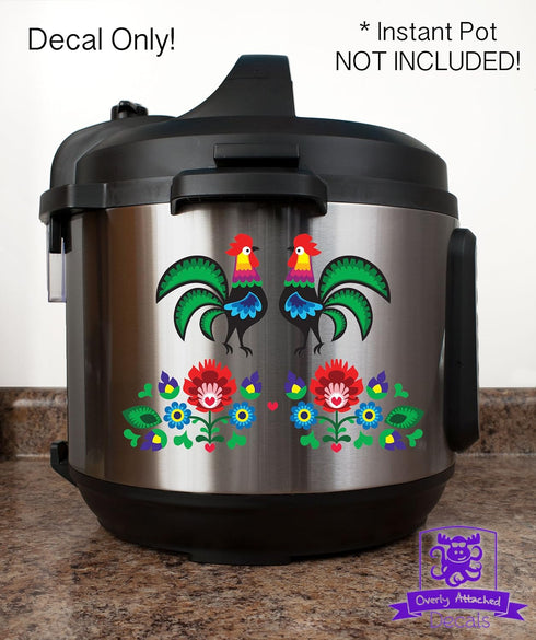 Dutch Folk Art Flowers and Rooster Full Color Vinyl Decal Pack 2 -Sided Wrap Sized To Fit an Instant Pot...
