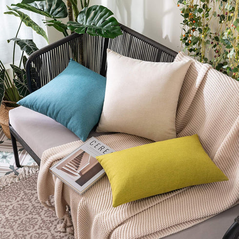 MIULEE Pack of 2 Decorative Outdoor Solid Waterproof Throw Pillow Covers Faux Linen Garden Farmhouse Cushion Cases for Patio Tent Balcony Couch So...