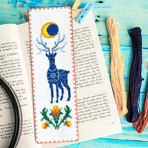 Povitrulya Stag and Moon - Counted Cross Stitch Bookmark Kit - DIY Embroidery set - Hand Made Christmas Gift for Adults and Kids...