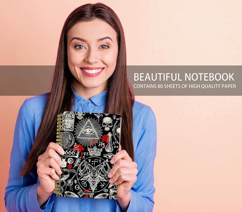 Retro Abstract Gothic Occultism and Freemasonry Symbols Lined Hardcover Spiral Notebook Journal 5.5×8.3 Inch, College Ruled Notebook for Work Note...