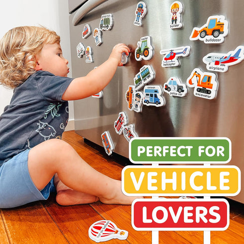 Curious Columbus Vehicles Fridge Magnets for Toddlers 1-3 Year Olds. Large Foam Refrigerator Magnets for Kids Baby and 3-5 Years Old. Magnetic ABC...