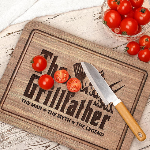 The Grillfather Walnut Cutting Board, Gifts for Dad Ideas, Cool Kitchen Gifts for BBQ, Grill Masters, Birthday Fathers Day Christmas Gifts for Men...
