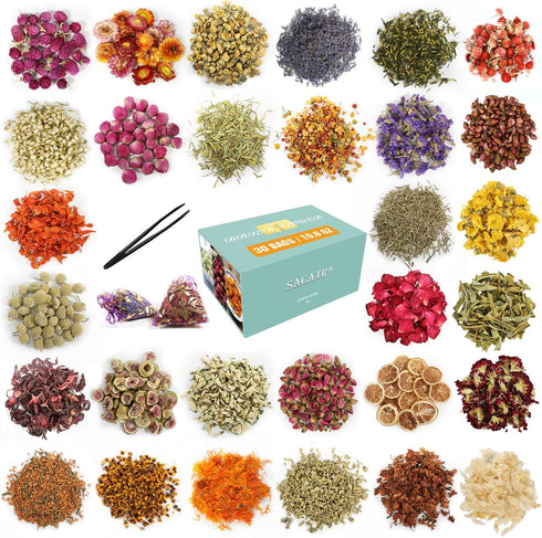 30 Bags Dried Flowers,100% Natural Dried Flowers Herbs Kit for Soap Making, DIY Candle Making,Bath - Include Rose Petals,Lavender,Don't Forget Me,...