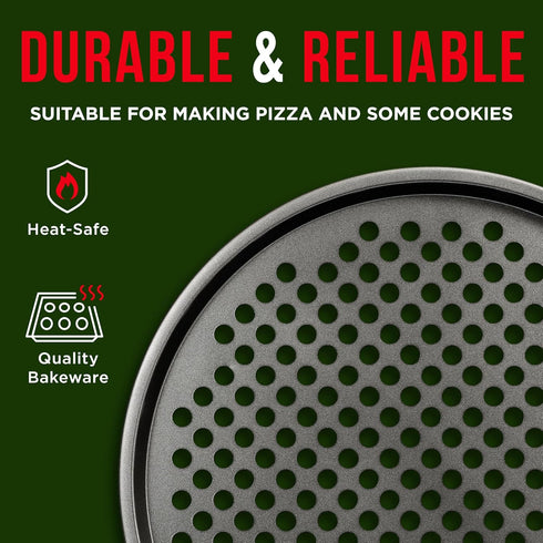 Non-Stick Pizza Pan with Holes - 13-Inch Perforated Pizza Crisper Carbon Steel Pizza Pan - 1 Round Pizza Trays PFOA PFOS and PTFE Free...