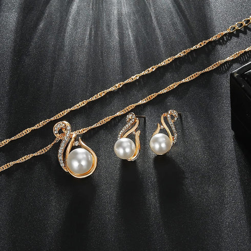 17IF Pearl Flower Earrings Necklace Gold Jewelry Sets For Women Bride Bridesmaids Wedding Party Prom, Dainty Mother Day Jewelry Gifts...