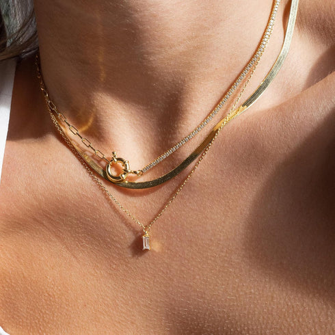 CHESKY 14K Gold Plated Snake Chain Necklace Gold Herringbone Necklace for Women Minimalist Necklace Chain 3MM(W) 14"(L)...
