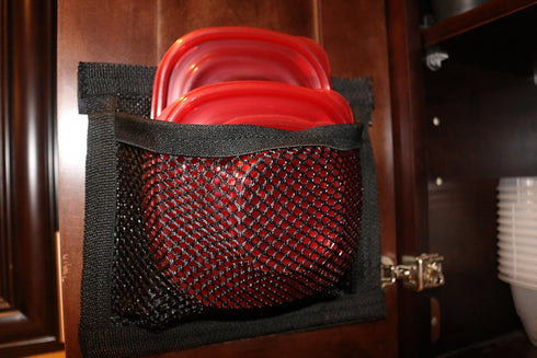 Cabinet Lid Organizer - Red Mesh - Holds 20 Lids - Easy Install Velcro...