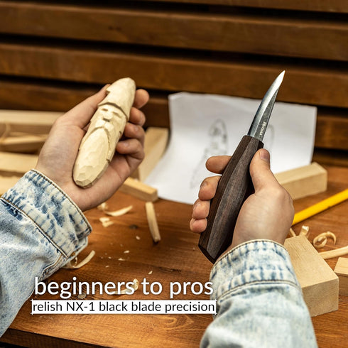NX-1 Whittling Knife with Leather Sheath - The Carver's Choice, Exquisite Sloyd Knife Wood Carving, Master Craft Wood Carving Knife Woodworking, Q...