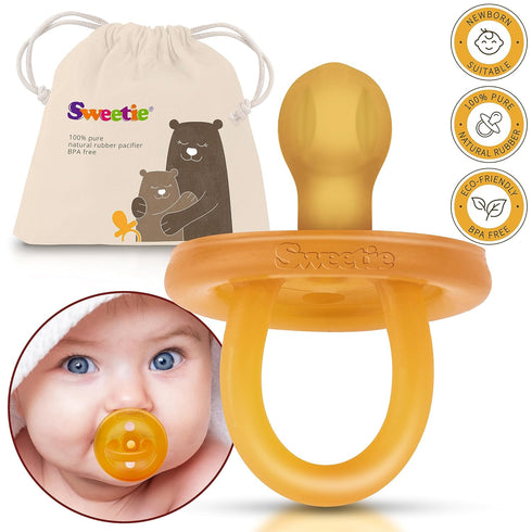SWEETIE Rubber Pacifier Natural Rubber Pacifier Rounded 1 Count Original Natural Rubber Pacifier (0-6 Small)...