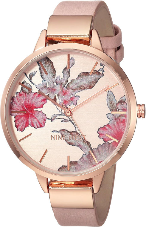 Nine West Women's Floral Dial Smooth Strap Watch...