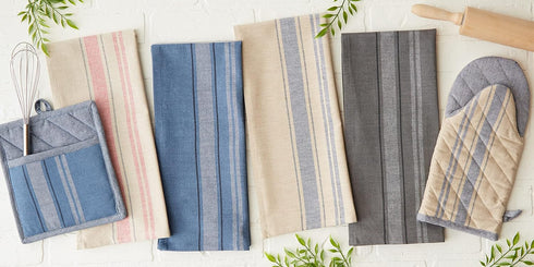 DII French Stripe, Kitchen Collection, Potholders, Chambray Blue, 2 Count...