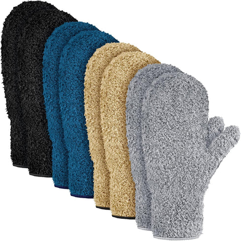 4 Pair Microfiber Dusting Mittens Reusable Women Cleaning Mittens with Thumb for Kitchen (Black, Dark Blue, Khaki, Gray)...
