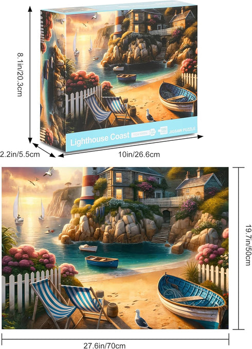 Rocorose 1000 Piece Puzzle, Lighthouse Coast Adults Jigsaw Puzzles, Beach Sunrise Sunset Landscape Puzzles Challenging Family Game...