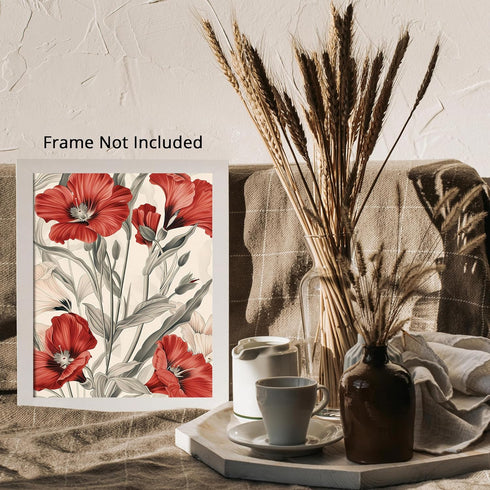 Posterizer 1 pcs-red flowers in the wild-minimalist design-Floral & Botanical Art-Abstract & Modern Art-Decor for Home & Office- UNFRAMED Wall Art...