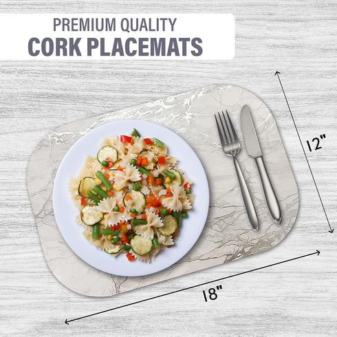 Dainty Home Silver Marble Oval Cork Placemats - Heat Resistant Placemats, Non-Slip, Easy Clean Placemats for Elegant Dining - 12"x18" Set of 2 - P...