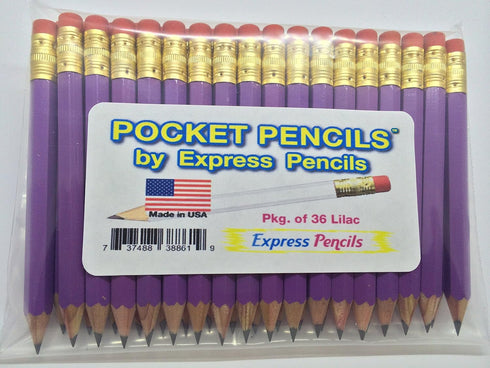 Half Pencils with Eraser - Golf, Classroom, Pew, Short, Mini, Small, Church - Hexagon, Sharpened, 2 Pencil, Color - Lilac, Pkg of 36 Pocket Pencil...