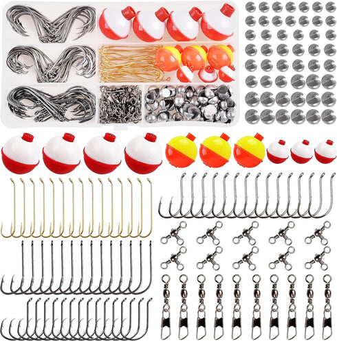 Fishing Hooks Bobbers Tackle Kit, 200pcs Basic Fishing Tackle Box Set Include Fishing Hooks Bobbers Weights Snap Swivels Freshwater Terminal Tackl...