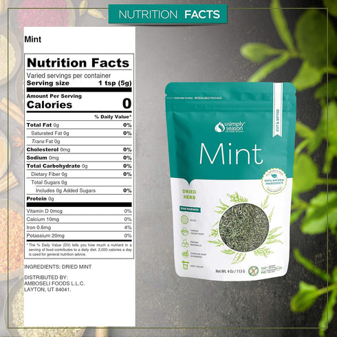 USimplySeason Dried Mint, 4oz - Cut & Sifted Spearmint, Perfect for Teas & Culinary Use, Vegan, Non-GMO, Packaged in the USA...