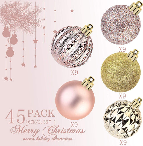 45Pcs 6cm/2.36inch Christmas Balls Glitter Ornaments Set, Shatterproof Plastic Xmas Tree Hanging Ornament, Christmas Decorations Balls for Holiday...