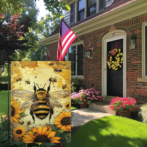 Summer Garden Flags, Bee Sunflower Garden Flag, 12x18 Inch Vertical Double Sided Burlap, Welcome Holiday Yard Lawn Flag, Outdoor Patio House Decor...