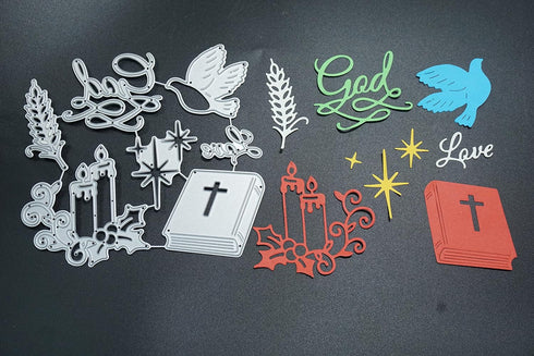 Metal Cross Book Cutting Dies, Peace Dove Candle Die Cuts Embossing Stencils Template Mould for Card Scrapbooking and DIY Craft Album Paper Card D...
