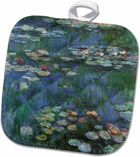3D Rose A Lily Pond by Hermania Sigvardine Neergard Iris and Waterlilies Pot Holder, 8 x 8...