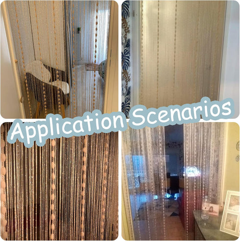 Hysenm Door String 39x79 Inch Curtains Beige Panel Soft Balls Romantic Glitter Fringe Room Divider Home Décor Wedding Girls Bedroom Window Living ...