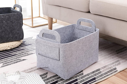 Storage Basket Felt Storage Bin Collapsible & Convenient Box Organizer with Carry Handles for Office Bedroom Closet Babies Nursery Toys DVD Laundr...