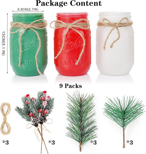 CNVOILA Christmas Centerpiece 3PC Set: Mason Jars, Table Decorations, Home & Coffee Table Decor...