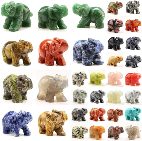 Carved Healing Crystals Gemstones Elephant Statue Figurine Collectible Decor 1.5 inches (Mix 6pcs)...