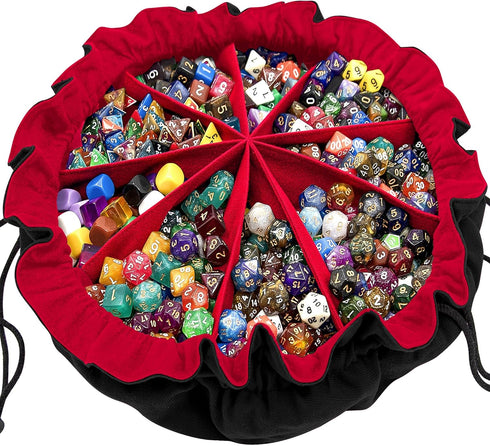 SIQUK Large Dice Bag with Pockets Drawstring Dice Bag DND Dice Storage Bag Big Capacity Dice Pouch for RPG MTG Table Games, Hold over 300 Dice (Bl...