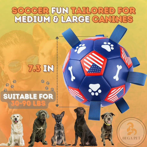 7.3 in Dog Toys Soccer Ball with Straps - Interactive Dog Toy Puppy for Indoor Outdoor Tug of War Durable Pet Water Toy Soccer Herding Balls with ...