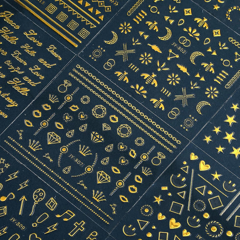 30 Sheets Gold Nail Art Stickers 3D Self-Adhesive Nail Decals Gold Geometric Line Star Leaf Diamond Nail Stickers Supplies for Acrylic Nails Manic...
