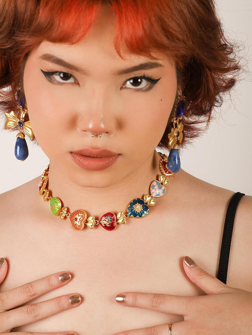 Colorful Byzantine Medieval Renaissance Bold Gold Plated Chunky Costume Statement Heart Pendant Choker Necklace Cool Jewelry Necklaces Coolest Gif...