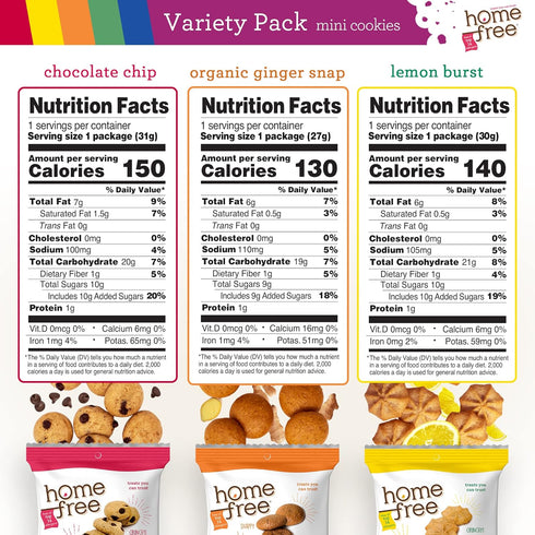 Homefree Mini Cookies Variety Pack, Gluten Free, Nut Free, Vegan, Cookie Snack Packs, School Safe and Allergy Friendly Snack (Pack of 10)...