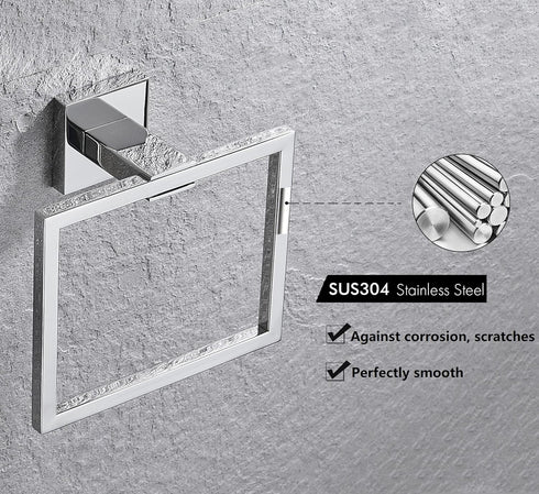 Hand Towel Bar, Bathroom Accessories Towel Holder, SUS304 Stainless Steel Hand Towel Rack Chrome Polish Finished, Bath Hardware Square Towel Rod, ...