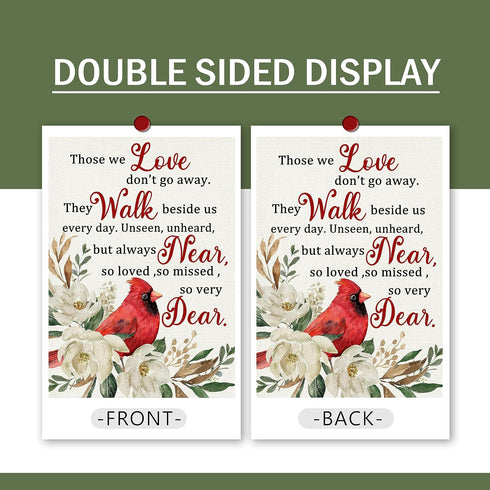 Those We Love Don't Go Away Cardinal Spring Small Decorative Inspirational Garden Flag, Summer Red Bird Yard Gardenia Outside Memorial Faith Grave...