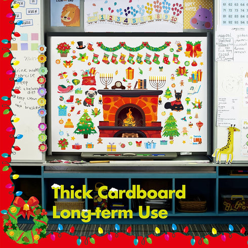 122 PCS Christmas Bulletin Board Decor, Happy Winter Holiday Cutouts Fireplace Stocking Candle Wreath Cutout Thick Cardboard Cutting Set for Class...