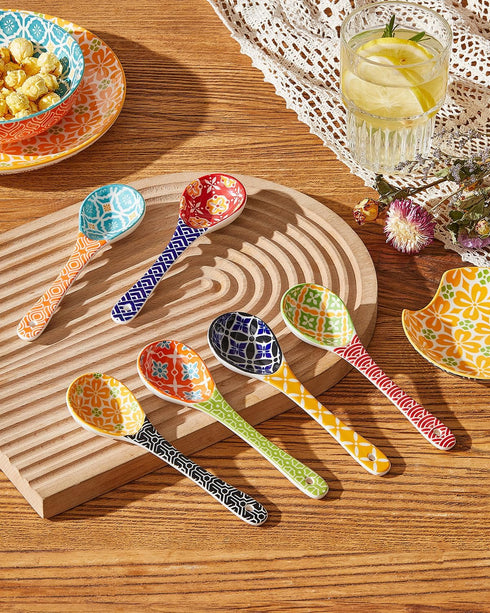 Ceramic Small Serving Spoons, Colorful Soup Spoons Set for Cereal, Soups, Stews, Ramen, Dishwasher & Microwave Safe, Cute Porcelain Spoons, Set of...